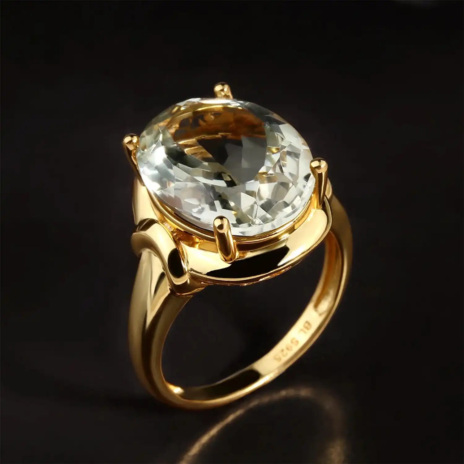 Natural Green Amethyst Oval Sterling Silver Ring